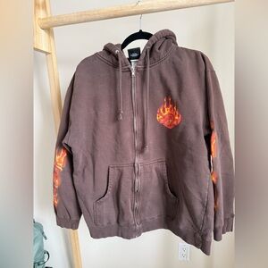 Harley-Davidson Brown Zip Up Hoodie with Flame Graphics
